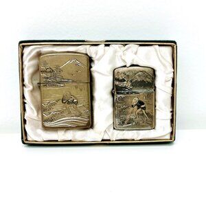 HILLDAN & UNIVERSAL SUPERIOR LIGHTER - SET OF TWO - WITH BOX - BRASS TONE JAPAN